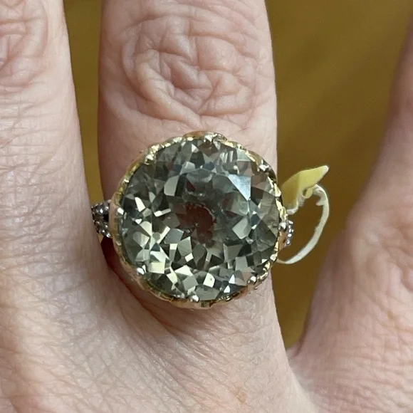 Lime citrine quartz white zircon accent solid sterling silver size 7.0 ring - Picture 5 of 9